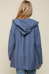 Blue Raw Hem Hooded Maternity Cardigan