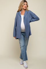 Blue Raw Hem Hooded Maternity Cardigan