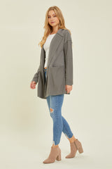 Charcoal Raw Hem Hooded Cardigan