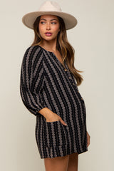 Black Printed Front Button Maternity Romper