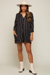 Black Printed Front Button Maternity Romper