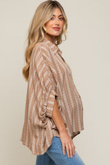 Taupe Printed Button Up Maternity Top