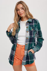 Green Plaid Maternity Shirt Jacket