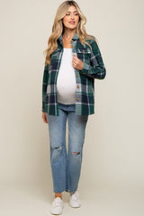 Green Plaid Maternity Shirt Jacket