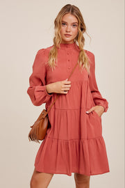 Rose Mock Neck Tiered Babydoll Dress