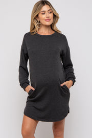 Charcoal Rib Knit Long Sleeve Maternity Dress