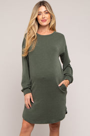 Olive Rib Knit Long Sleeve Maternity Dress