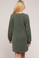 Olive Rib Knit Long Sleeve Maternity Dress