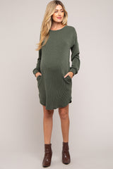 Olive Rib Knit Long Sleeve Maternity Dress