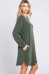 Olive Rib Knit Long Sleeve Dress