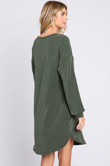 Olive Rib Knit Long Sleeve Dress