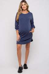 Navy Rib Knit Long Sleeve Maternity Dress