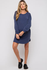 Navy Rib Knit Long Sleeve Maternity Dress