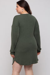 Olive Rib Knit Long Sleeve Maternity Plus Dress