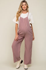 Mauve Corduroy Wide Leg Maternity Overalls