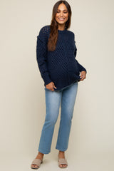 Navy Open Chunky Knit Maternity Sweater