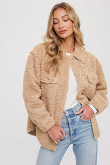 Taupe Fuzzy Knit Maternity Shirt Jacket