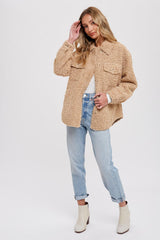 Taupe Fuzzy Knit Shirt Jacket