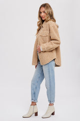 Taupe Fuzzy Knit Shirt Jacket