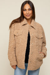 Taupe Fuzzy Knit Maternity Shirt Jacket