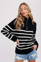 Black Striped Half Zip Maternity Sweater