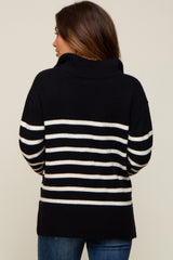 Black Striped Half Zip Maternity Sweater