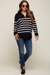 Black Striped Half Zip Maternity Sweater