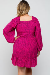 Fuchsia Spotted Smocked Maternity Plus Dress