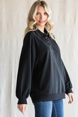 Black Oversized Snap Button Collared Top