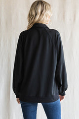 Black Oversized Snap Button Collared Top