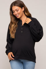 Black Oversized Snap Button Collared Maternity Top