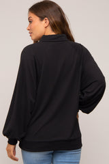 Black Oversized Snap Button Collared Maternity Top