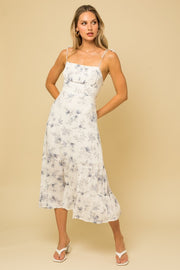 White Floral Sleeveless Back Smocking Slit Maxi Dress