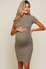 Light Olive Ribbed Fitted Maternity Dress