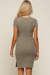 Light Olive Ribbed Fitted Maternity Dress