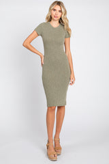 Light Olive Ribbed Fitted Maternity Dress