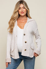 Cream Button Front Rib Collar Maternity Cardigan