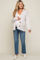 Cream Button Front Rib Collar Maternity Cardigan