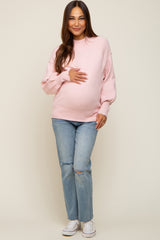 Light Pink Knit Long Sleeve Mock Neck Maternity Top