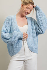 Light Blue Cropped Chunky Open Knit Maternity Cardigan