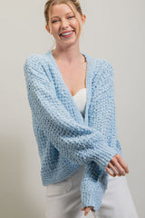 Light Blue Cropped Chunky Open Knit Cardigan