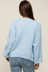 Light Blue Cropped Chunky Open Knit Maternity Cardigan