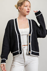 Black Contrast Knit Cardigan