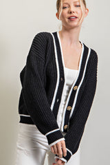 Black Contrast Knit Cardigan