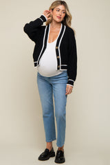 Black Contrast Knit Maternity Cardigan