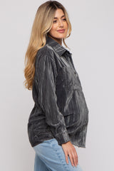 Charcoal Button Up Velvet Maternity Top