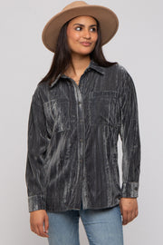 Charcoal Button Up Velvet Top