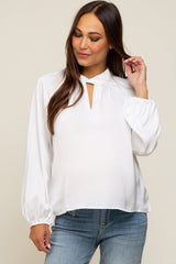 White Satin Cutout Maternity Blouse