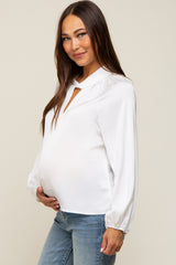 White Satin Cutout Maternity Blouse