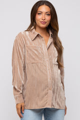 Taupe Button Up Velvet Maternity Top